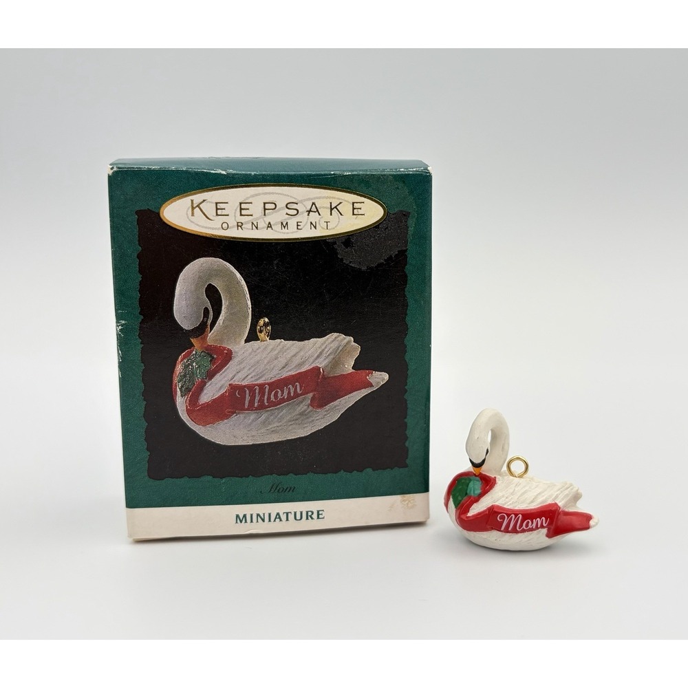 1994 Hallmark Keepsake Miniature Ornament Mom Swan with Red Ribbon Banner VTG